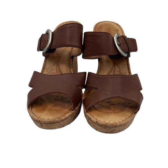 Born Brown Leather Cork Wedge Platform Slip On Sandals Size 9 Women's - Picture 3 of 9